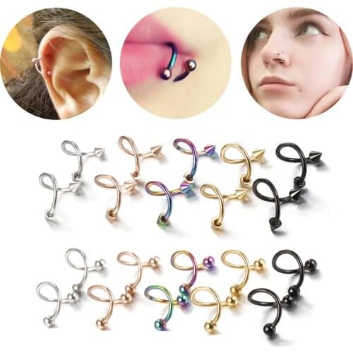2Pcs 16G Spiral Twisted Ear Helix Cartilage Steel Earrings 16G Labret Piercing Rings Nose Pircing Body Jewelry