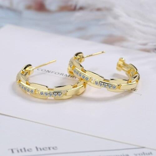 Yellow Gold Stud Earrings with Zirconium Diamond Chain Earrings Lightning Offers Women Jewelry Earrings Round