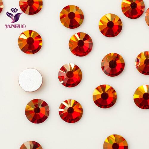 YANRUO Light Siam AB (227 AB) Glass Flatback Crystal Rhinestones for Car Strass Cristal