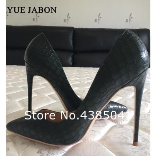 YUE JABON 8 10 12cm dark green lady high heel pumps shoes party shoes women Pointed Toe thin heel shallow mouth slip on zapatos