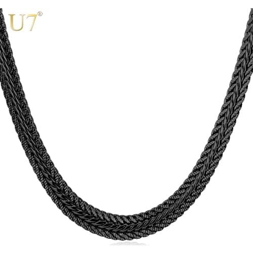 U7 Men Long Necklace Black Trendy 6MM 6 Size Unique Foxtail Chain Necklaces & Pendants Men Fashion Jewelry N561