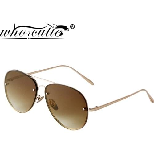 WHO CUTIE 2021 Vintage Pilot Sunglasses Men Fashion Oval Metal Frame Shades Eyewear Mirror Lens Flat Top Women Sun Glasses UV400