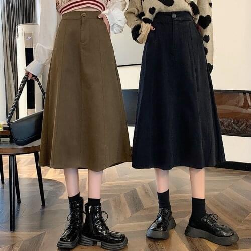 Womens Vintage Clothes Long Skirts Black Harajuku High Waist Streetwear 2021 fall winter Fashion Elastic Preppy Style Midi Skirt