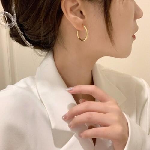 Gold Silver Color Circle Hoop Earrings For Women Hip Hop Unusual Small Stud Earring Trendy Statement Simple Design Charm Earring