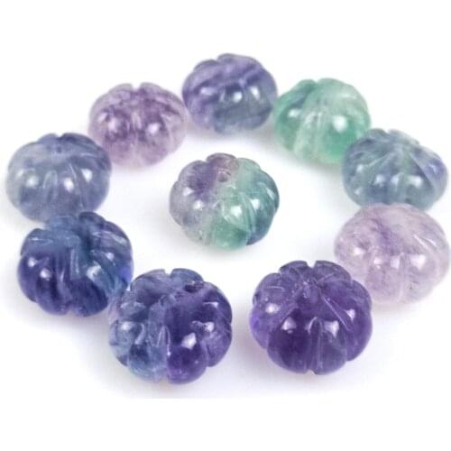 2PCS 15mm Natural Crystal Fluorite Pumpkin Bead Loose Spacer Bead for Jewelry Making DIY Necklace Bracelet Halloween Decoration