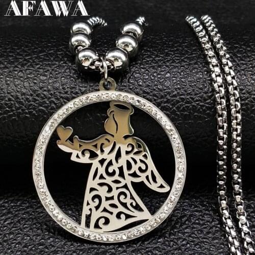 2021 Crystal Stainless Steel Chain Necklace Women Silver Color Angle Bead Necklaces Jewelry bijoux acier inoxydable femme N18449