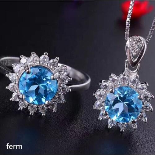 KJJEAXCMY exquisite jewelry 925 sterling silver inlaid natural Topaz Ring Pendant Earrings 3 sets