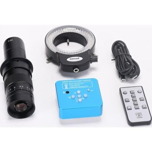 34MP Digital Microscope 1080P HDMI USB Industrial Electronic Video Microscope Camera 180X C-Mount Lens 144 LED for PCB Soldering