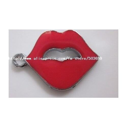 Free Shipping 100Pcs/Lots Zinc Alloy lovely fashion Red lips Metal Enamel lemon Charms Pendants