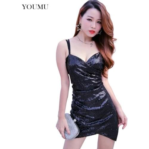Shiny and Charming Sexy Casual Fashion Beauty Dress Sequins Short Dress Glitter V Neck Low Cut Bodycon Night Club Wear 912-A336
