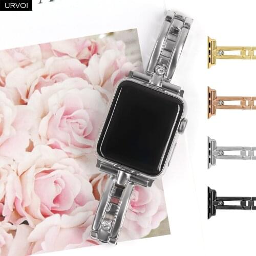 URVOI Band for Apple Watch series 6 SE 5 4 3 2 1 stainless steel shiny band for iWatch zircon rhinestone Fold buckle 38 40 42 44
