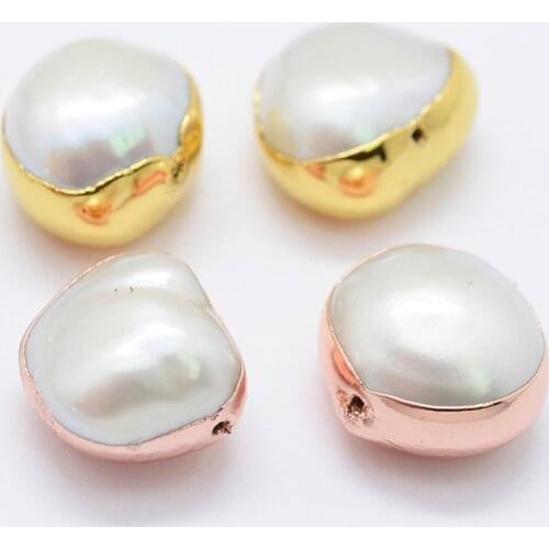 10pcs Natural Freshwater Potato Pearl Beads with Edge Metal Plated for Diy Bracelet Earrings Jewelry Making Mix Color 10-12mm