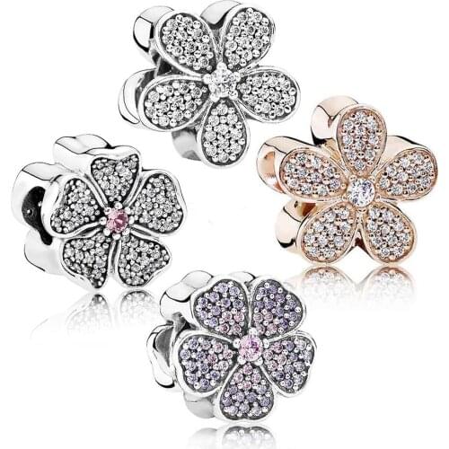 CHAMSS High-end 1:1 New Dazzling Petal Charm Multicolor CZ Beaded DIY 925 Sterling Silver Ladies Elegant Commemorative Gift