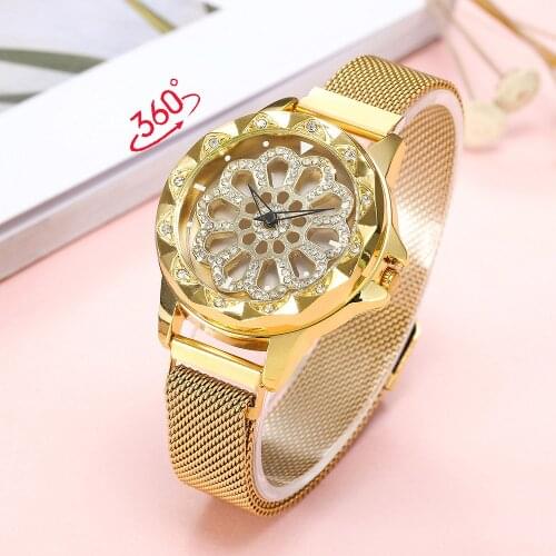 360 Degree Rotation Women Watch Mesh Magnet Starry Sky Ladies Watch Luxury Fashion Geometric Quartz Watch Relogio Feminino