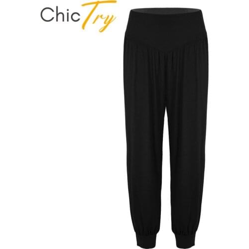 ChicTry Soft Elastic Waistband Solid Color Wide Leg Casual Loose Sports Street Dancing Women Long Harem Pants Jazz Dance Costume
