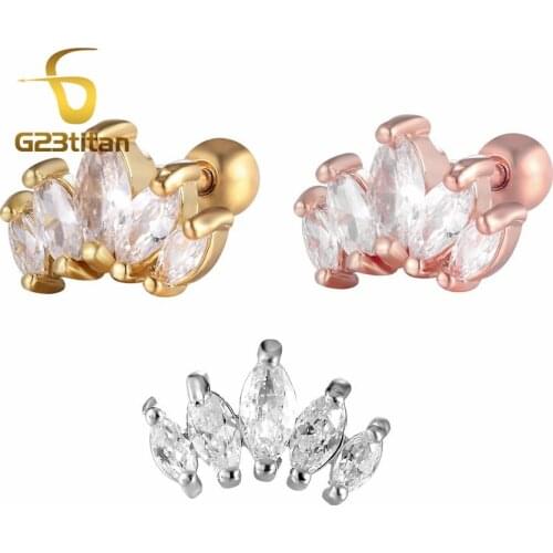G23titan Crystal Crown Ear Studs for Ear Tragus Cartilage Piercing 16G Body Jewelry Pink Gold Silver Color Choose