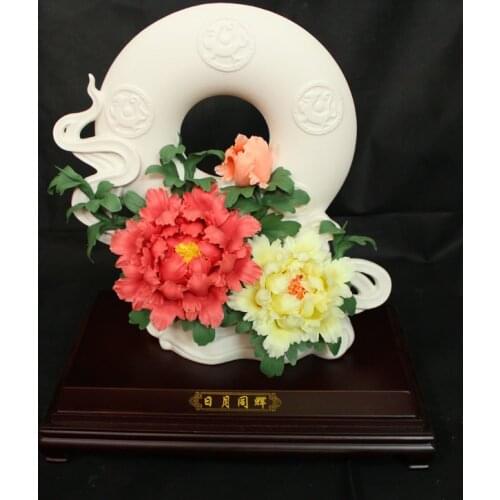 Dehua peony flower flower art ceramic decorative ornaments business gifts, collectibles Home Furnishing move