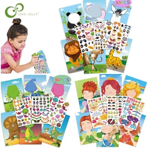 Kids DIY Stickers Puzzle Games Make-a-Face Princess Animal Dinosaur Assemble Jigsaw Baby Recognition Training Education Toys WYW
