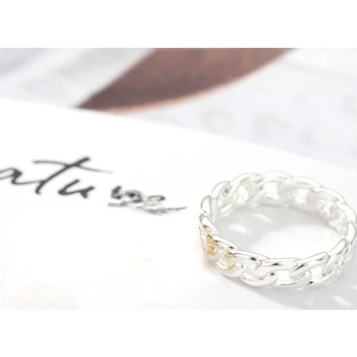 Personalized Hip Hop Cuban Chain Ring Retro Classic Chain Finger Ring Mens and Womens Hip Hop Geometric Exaggeration Jewelry