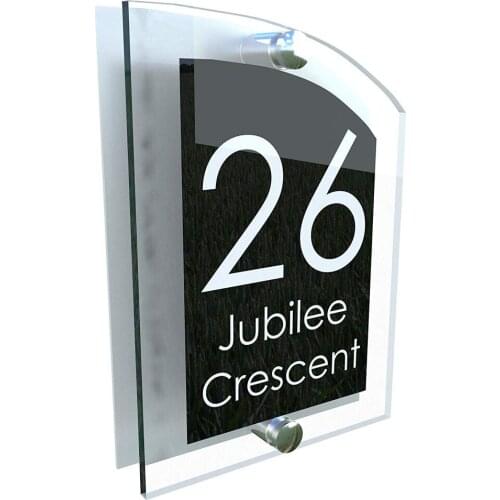 ARCHED ACRYLIC HOUSE SIGN UV PRINTED Genuine Perspex PLAQUE DOOR NUMBER STREET GLASS EFFECT ACRYLIC ALUMINIUM NAME