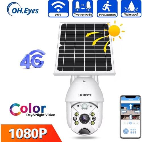 4G SIM Card IP Camera Outdoor PTZ CCTV Camera 1080P Home WIFI Solar Panel Rechargeable Battery Metal Security Camera PIR Alarm