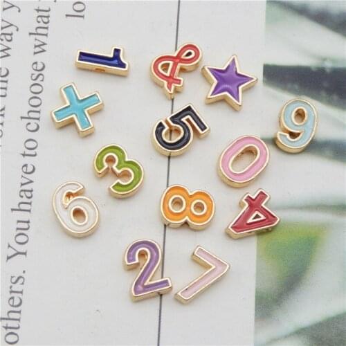 Julie Wang 13PCS/Set Enamel 0-9 Number Sign Beads Colorful Gold Tone Spacer Bead Bracelet Jewelry Making Accessory