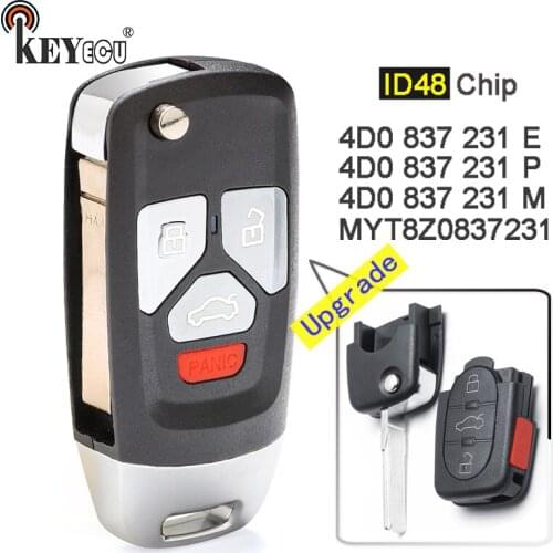 KEYECU ID48 Chip P/N: MYT8Z0837231 / 4D0 837 231 E/ M/ P Upgraded Flip 3+1 4 Button Remote Key Fob for Audi A4 A6 A8 S4 S6 S8