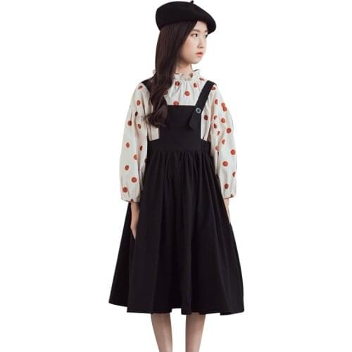 Girls' Suit Skirt Childrens Clothing Girls Suspender Skirt + Polka Dot Top Suit Youth Skirt Baby Clothes Two-piece Suit 2021