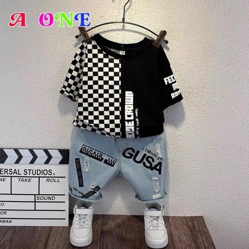 Summer Toddler Boy Clothes Kids Outfits Babay T-shirt + Shorts 2 Pcs Set Fashion Patchwork Colour 2T-10T Yrs