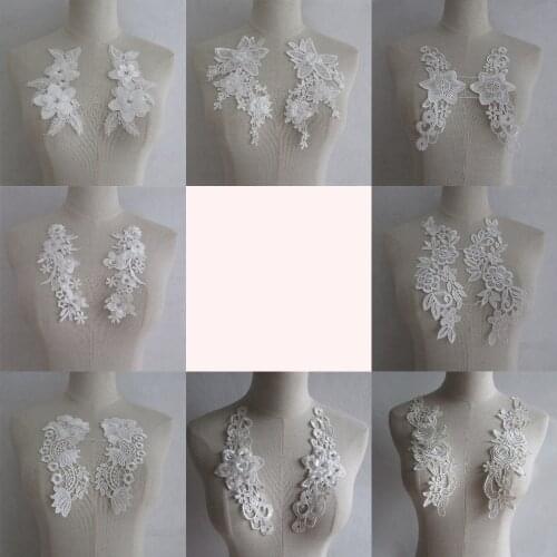 Hot sale a pair for lace flower DIY craft sewing wedding dress clothing embroidery applique fashion decor accessory trim fabric
