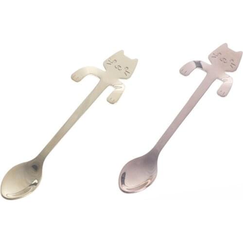 Stainless Steel Cat Coffee Drink Mixing Spoon Hanging Tableware Kitchen Teaspoon