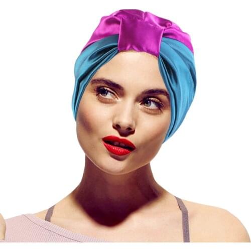 2020 Fashion Muslim Silk Head Wrap Bonnet Cap For Women Satin Headscarf Hat Headband Turban Ladies Headwear Hair Accessories Cap