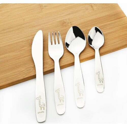 Cartoon Dinnerware 18/10 Stainless Steel Set Baby Dishes Dinner Spoons Fork Knife Baby Kids Learning Eating Children Tableware