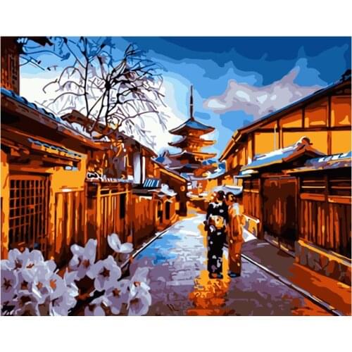 Japanese Village 40x50CM Painting By Numbers Digital Oil Living Room Landscape Animation Character Coloring Manual Decoration