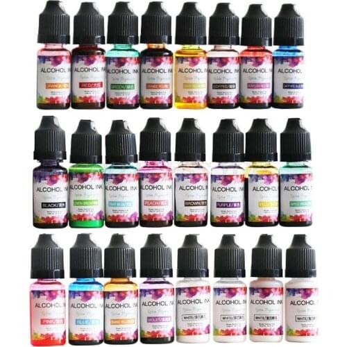 24 Colors 10ML Art Ink Alcohol Resin Pigment Kit Liquid Resin Colorant Dye Ink Diffusion UV Epoxy Resin Jewelry Making Drop Ship