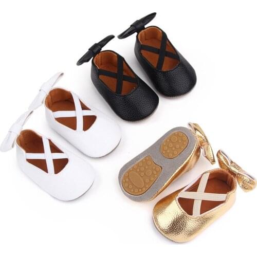 2021 New Baby PU Shoes Soft Rubber Toddler Solid First Walkers Lovely Bowknot Infant Girls Princess Shoes