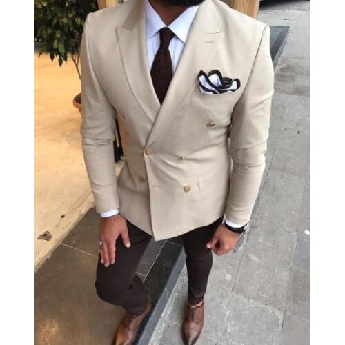 New Fashion Double Breasted Groom Tuxedos Peak Lapel Groomsmen Mens Suits Blazers (Jacket+Pants+Tie) W:790