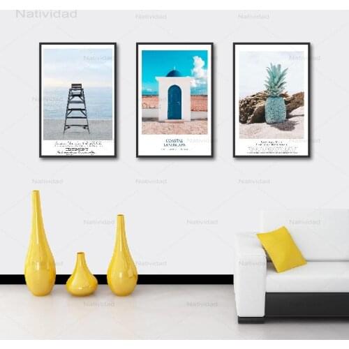 Posters and Prints Coastal Landscape The Power of The Sea Wall Art Green and Blue Pineapple Modern Canvas Painting Home Decor