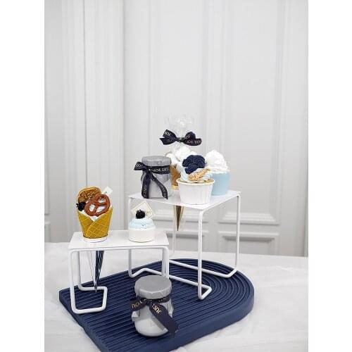 White Gold Ice Cream Display Holder Cake Baking Coffee Shop Table Cupcake Dessert Plates Sweet Cone Stands for Bakeware