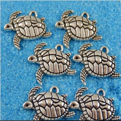 GraceAngie 40PCS Antique Silver plated Sea Turtle Charm Pendant Jewelry Finding Necklace Accessories