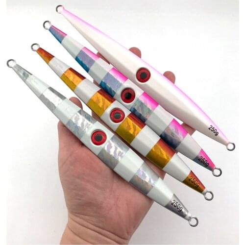 4PCS Deep Sea Zebra Glow Slow Sinking Jig Fishing Jigging Lure Jigbait Spoon Baits 200/250/300g