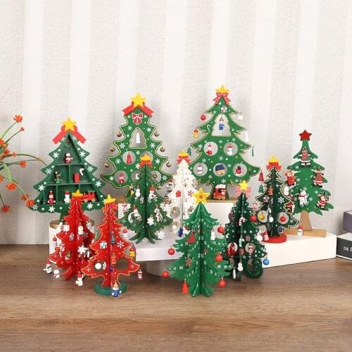 Christmas Decoration Three-dimensional Wooden Mini Christmas Tree Ornaments Window Ornaments Holiday Gifts