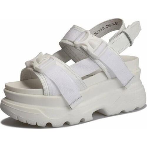 Summer White Women Casual Sandals Genuine Leather Female 6CM Platform Creepers Comfortable Flat Shoes Woman