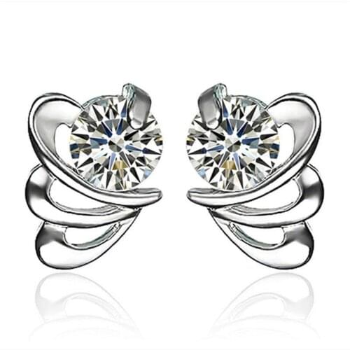 TJP Shiny Purple Crystals Wing Women Stud Earrings Jewelry Top Qaulity 925 Sterling Silver Earrings For Girl Bride Party Bijou