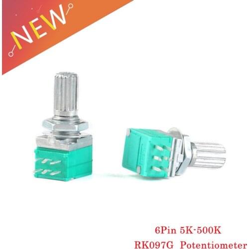 5pcs RK097G 5K 10K 20K 50K 100K 500K B5K with a switch audio 6pin shaft 15mm amplifier sealing potentiometer