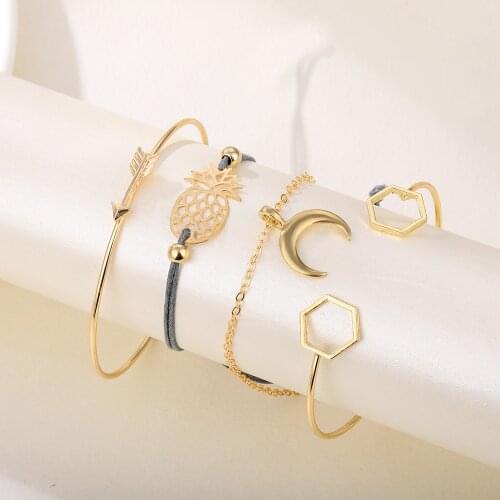 European and American new creative retro jewelry with pineapple geometric bracelet set 4-piece for female party gifts