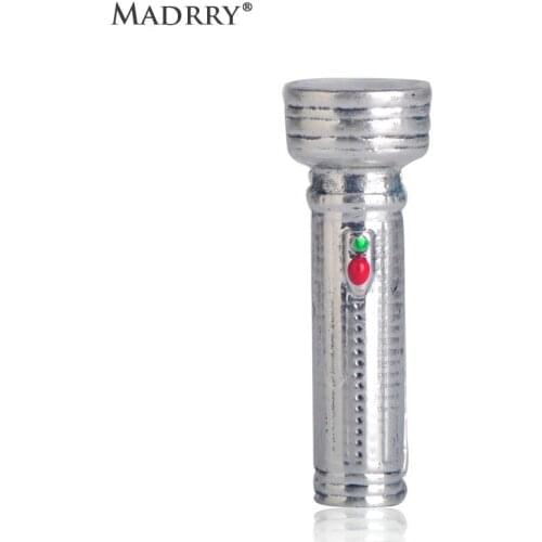 Madrry Vintage Flashlight Electric Torch Shape Brooch Pin Alloy Enamel Antique Brooches For Women Men Souvenir Gifts Accessories