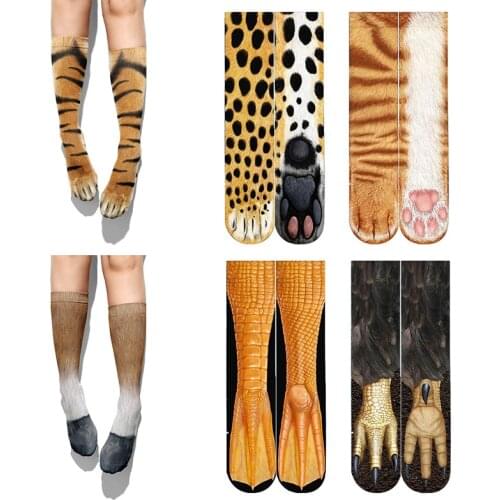 3D Printed Animal Paw Funny Socks For Women Men Leopard Tiger Cat Paw Feet Socks For Children Casual Kawaii Cotton Crew Socks
