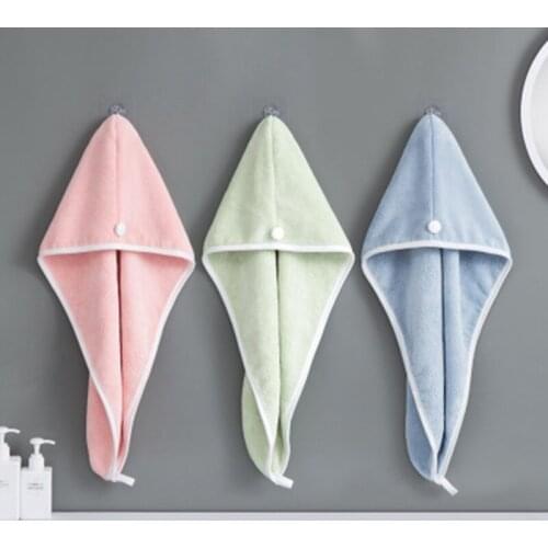 Women Bathroom Super Absorbent Quick-drying Thicker microfiber Bath Towel Hair Dry Cap Salon Towel Button Bath Turban