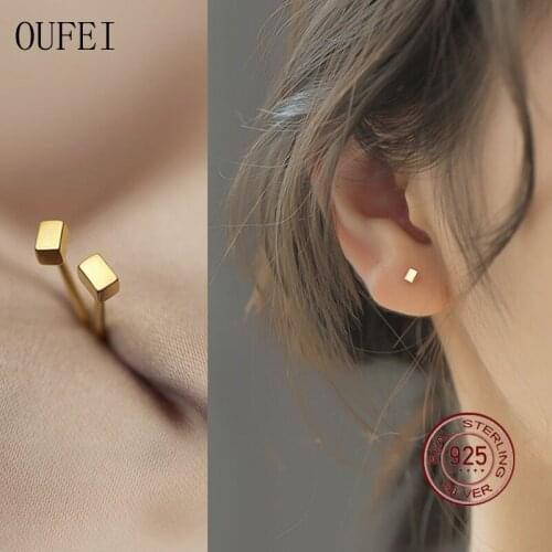 925 Sterling Silver Small Stud Earrings For Women Simplicity Fashion Rectangle Mini Earring Summer Beach Casual Jewelry